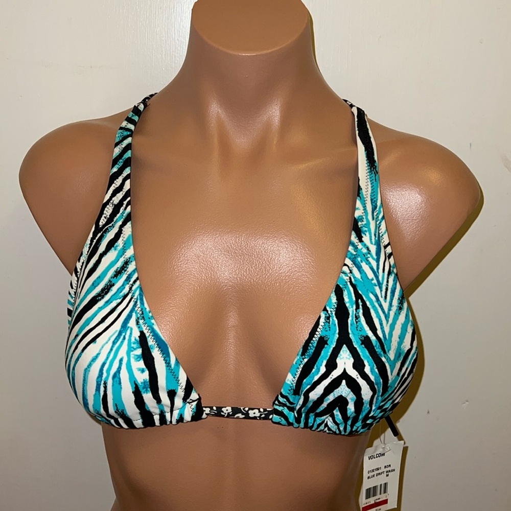 Volcom Zebra Print Bikini Top - Black, White, Blue